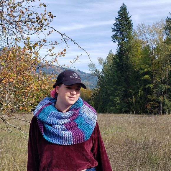 Blues & Purple Handmade Knit Infinity Scarf - Picture 2 of 2